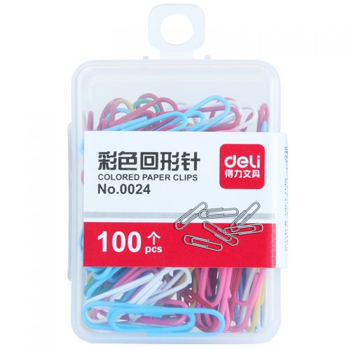 得力0024彩色回形針(混)(100枚/盒)（10盒起售）