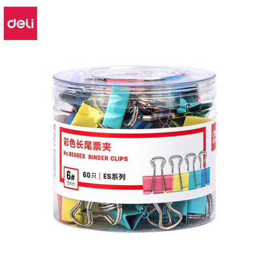 得力 8556-6# 彩色長尾夾 15mm 60只/盒 (單位：盒) 彩色